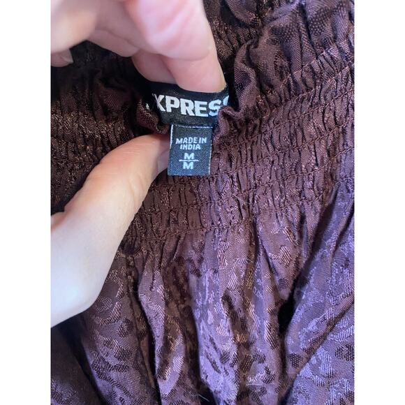 Express Blouse Womens Medium Chocolate Brown Burnout Leopard Dinner Party Shirt - Picture 3 of 12